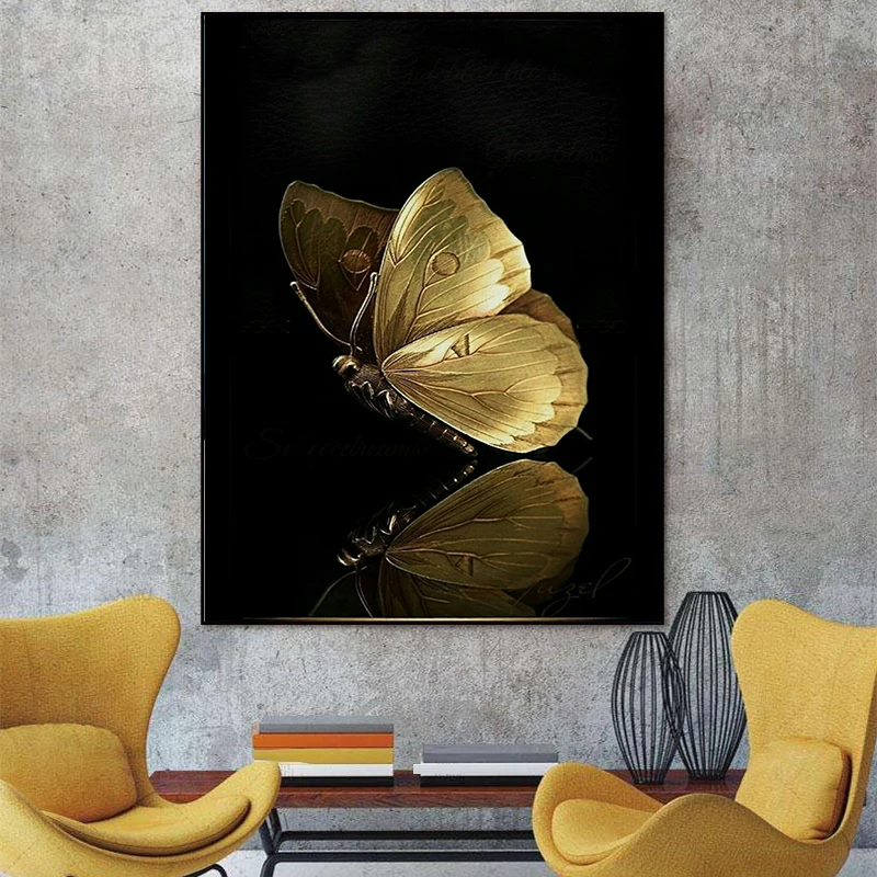 Absztrakt Arany Pillangó Vászon Festmény, Poszterek, Nyomatok, Quadros Wall Art Modern Kép Nappali Dekoráció Cuadros