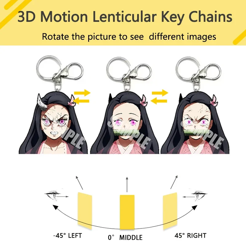 Anime Démon Vadász Nezuko 3D motion lentikuláris Akril Keychains Táska&Autó Medál Anime Perifériák Ajándék Anime Dísz