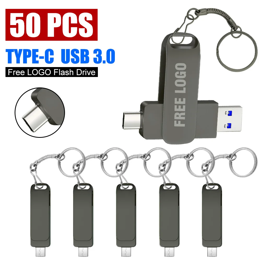 50Pcs C-Típusú OTG USB 3.0 pendrive 16GB 32GB 64GB U Lemez 128 GB Pen drive Autó 256 gb-os Mini pendrive Fém Hivatal Telefon