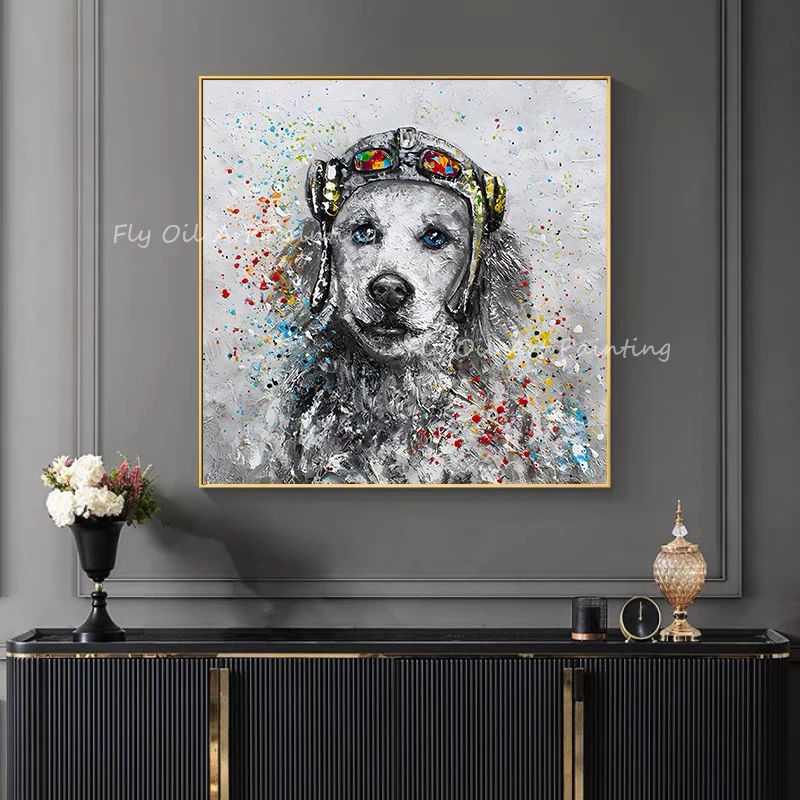 Kutya állat, színes, vastag, egyszerű, tiszta állat kép legjobb kézzel festett sivler vászon, olajfestmény, Tornácos Folyosón Nappali