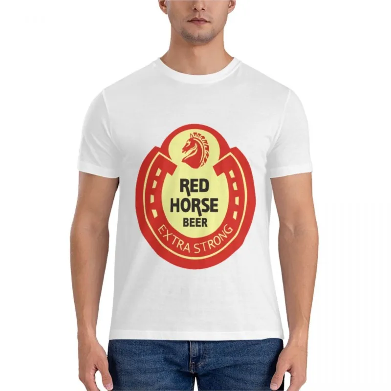 Piros Ló Sört logó Alapvető Póló férfi ruházat rövid ujjú póló egyedi póló pólók grafikus póló állat print póló fiúknak