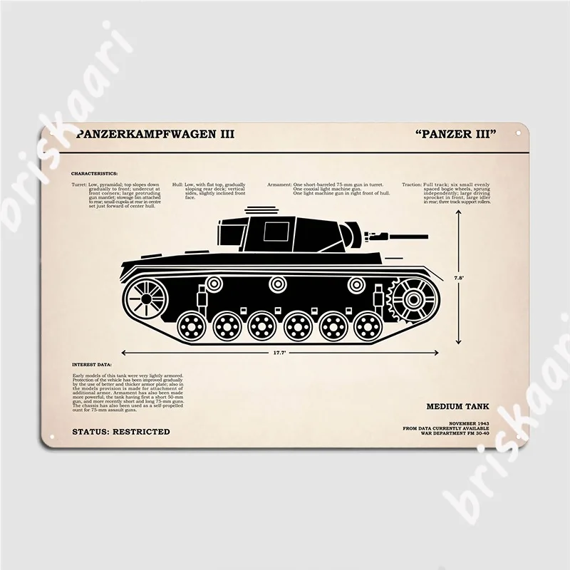Panzer Iii Tartály Poszter Fém Plakett Plakkok Bár Barlang Falfestmény Vintage Adóazonosító Jel Poszter