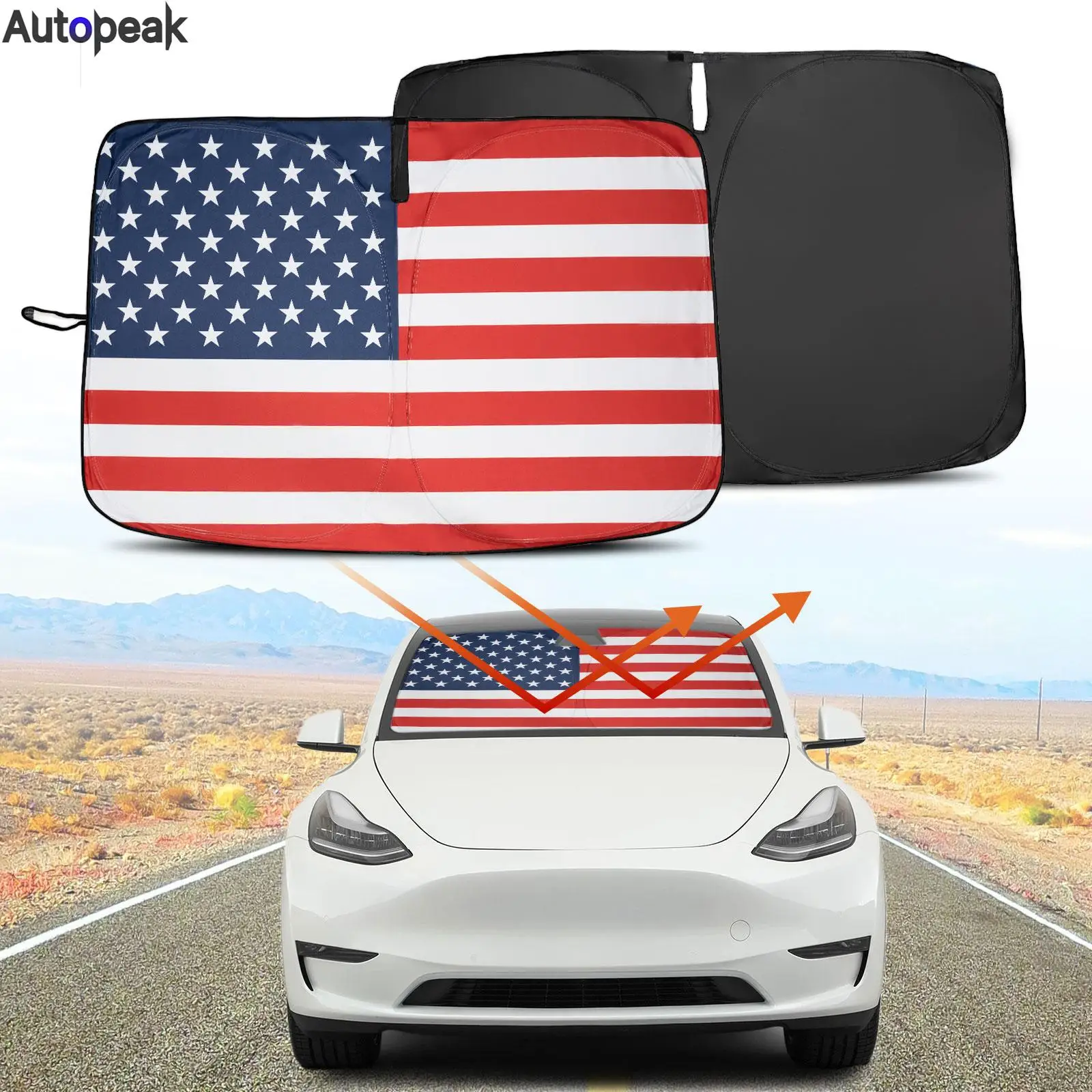 A Tesla Model Y 3 X S USA Zászló Autó Szélvédő Fényvédő Ablak Fedél Napellenző Nap Árnyékban Blokkok UV-Ray Védelem Napernyő Coche